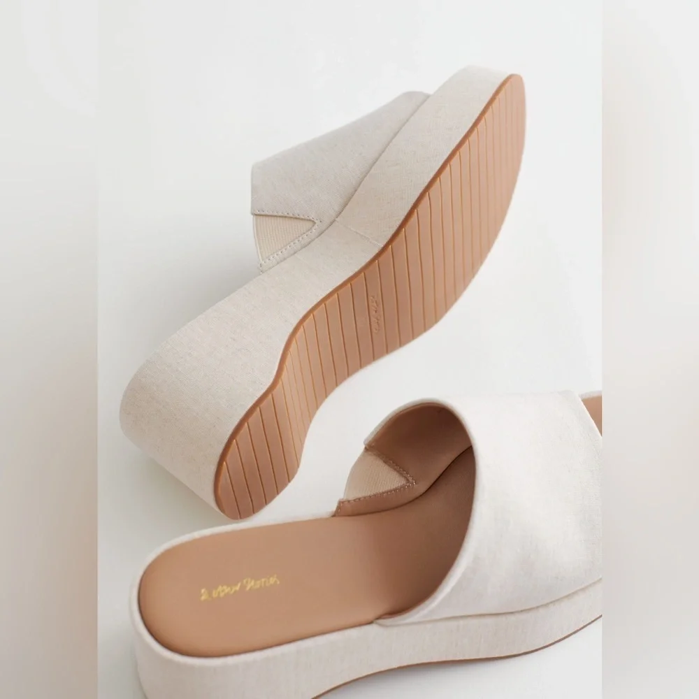 & Other Stories Canvas Cream Platform Mules Chunky Sole Size 38 / US 7